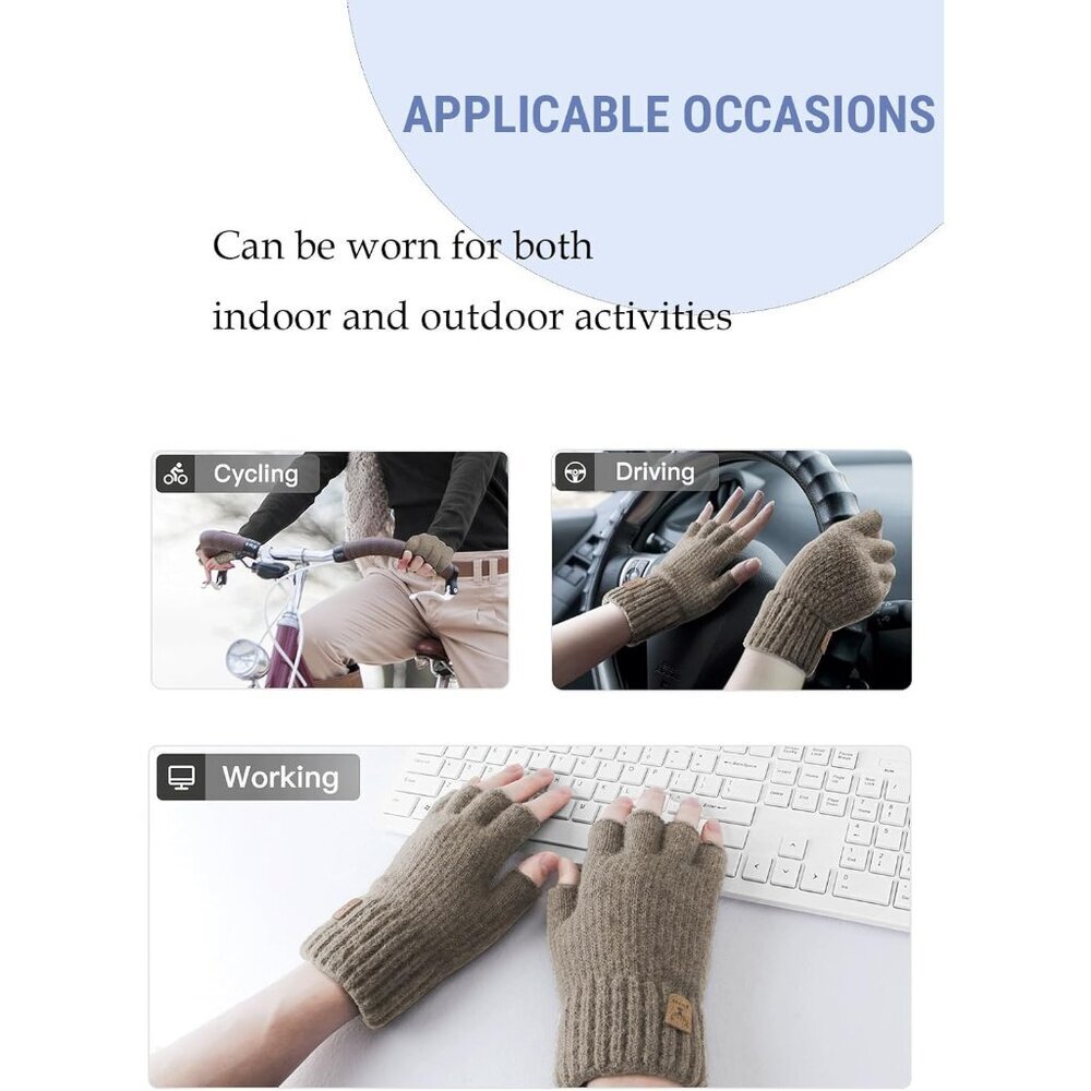 Fingerless Gloves Half Finger Winter Warm Knitted Gloves Working Running Biking - Picture 5 of 6